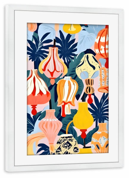 Poster mit Rahmen weiß "Lass es Lampen geben" artboxONE - Abstrakt