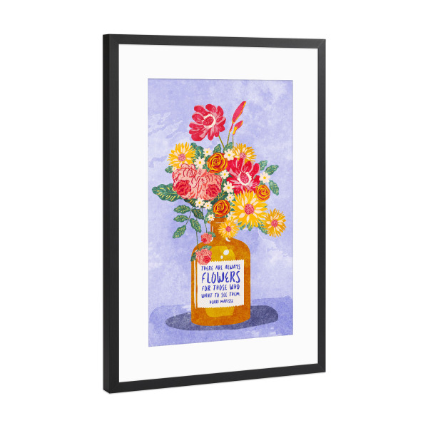 Poster mit Rahmen Schwarz (Metallic) "Always Flowers" artboxONE - Typografie,Natur,Floral,Für Mama