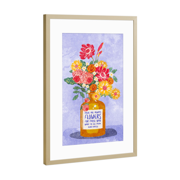 Poster mit Rahmen Gold "Always Flowers" artboxONE - Typografie,Natur,Floral,Für Mama