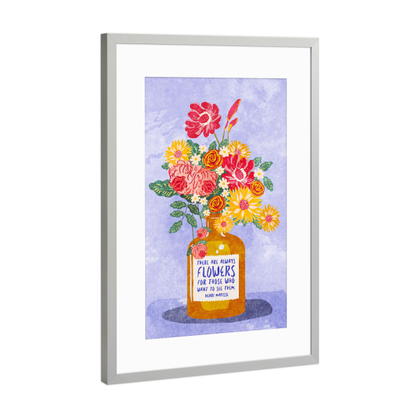 Poster mit Rahmen Silber "Always Flowers" artboxONE - Typografie,Natur,Floral,Für Mama