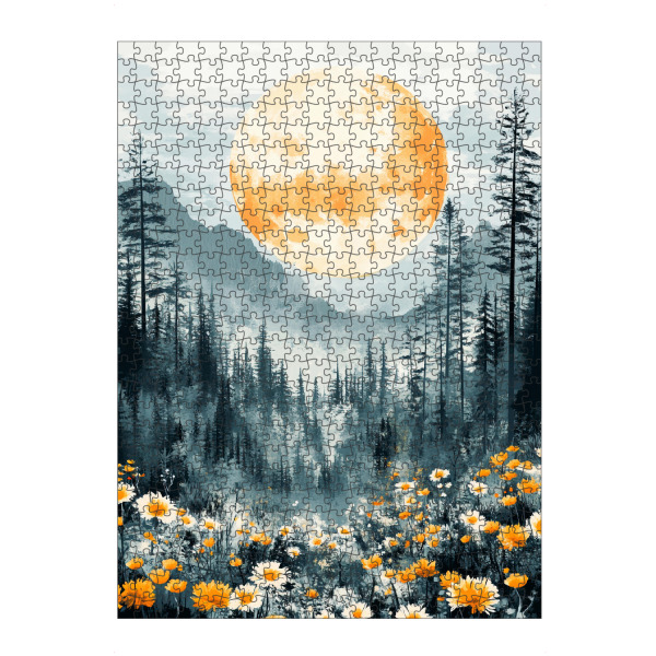 Puzzle Ravensburger "Flowers Mountains Moon (matart)" artboxONE - Natur,Floral - Blumen,Gebirge,Wald,Mond,Wiese,Natur,Modern,Kunst - Bild blumen
