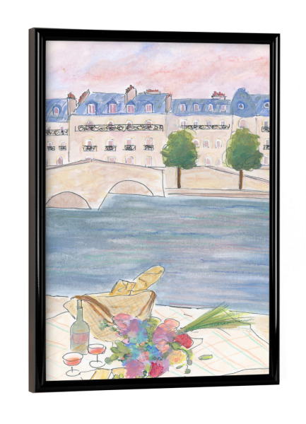 Poster mit schwarzem Rahmen "Picknick an der Seine" artboxONE - Architektur,Städte / Paris,Liebe,Für Mama,Essen & Trinken / Alkohol