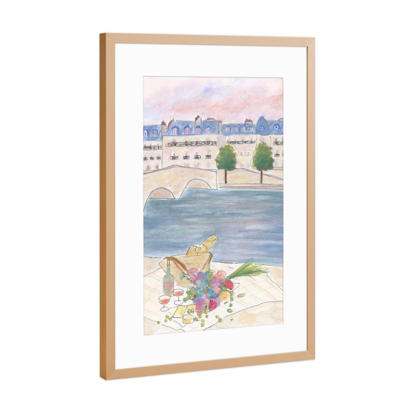 Poster mit Rahmen Kupfer "Picknick an der Seine" artboxONE - Architektur,Städte / Paris,Liebe,Für Mama,Essen & Trinken / Alkohol