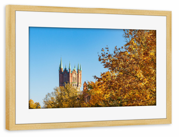 Poster mit Rahmen kiefer "Wasserturm in Rostock im Herbst" artboxONE - Städte,Natur,Reise,Architektur