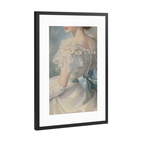 Poster mit Rahmen Schwarz (Metallic) "Hochzeitskleid mit blauem Band" artboxONE - Menschen,Liebe,Fashion,Für Mama