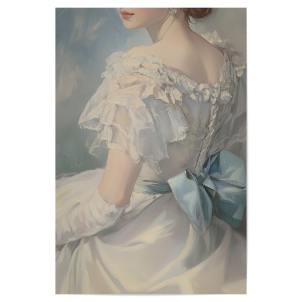 Poster "Hochzeitskleid mit blauem Band" artboxONE - Menschen,Liebe,Fashion,Für Mama - Weiblich,Dame,Feminin,Weißes kleid,Viktorianisch,Blaues band