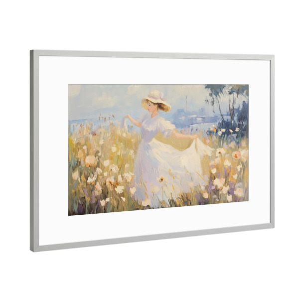 Poster mit Rahmen Silber "Frau im Blumenfeld" artboxONE - Natur,Reise,Menschen,Für Mama