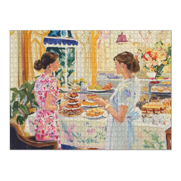 Puzzle Ravensburger "Bäckerei" artboxONE - Essen & Trinken,Abstrakt,Fashion - Frau,Bäckerei,Café,Küchenplakat,Café,Bäckerei - Bild frau