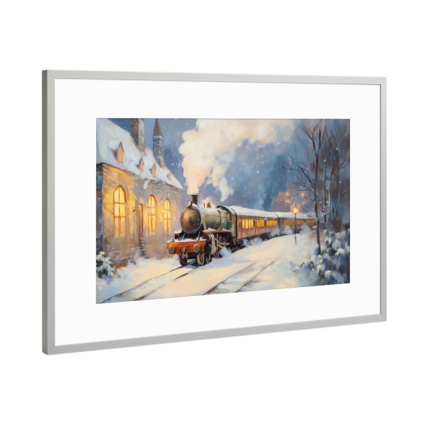 Poster mit Rahmen Silber "Steam Express" artboxONE - Reise,Automobile,Fiktion - Train,Steam train,Kids room,Kids room decor