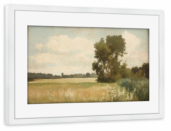 Poster mit Rahmen weiß "Feld auf dem Land" artboxONE - Natur,Reise,Reise / Länder - Grünes feld,Frühlingsfeld,Landschaft,Feld,Vintage-poster