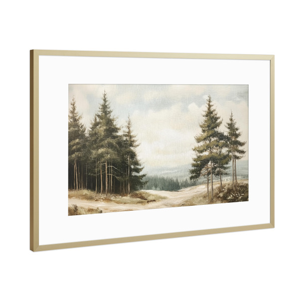 Poster mit Rahmen Gold "Vintage Kiefern" artboxONE - Natur,Reise,Floral - Kiefer,Vintage-gemälde,Kiefernwald,Kiefer,Wald,Holz,Landschaft