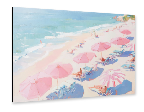 Alu-Dibond "Rosa Sonnenschirme am Strand" 30x20 cm artboxONE
