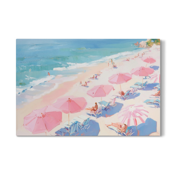 Galerie-Print "Rosa Sonnenschirme am Strand" 30x20 cm artboxONE