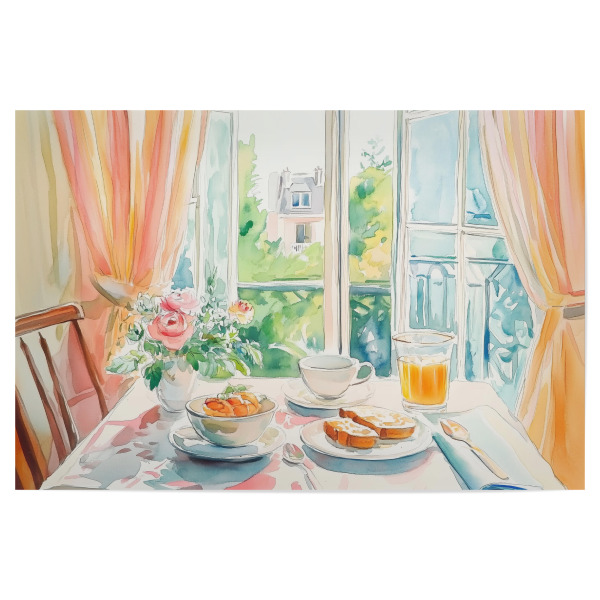 Poster 30x20 cm "Morgenfrühstück" artboxONE - Essen & Trinken,Essen & Trinken / Obst & Gemüse - Essen,Frühstück,Café,Café-poster,Aquarell