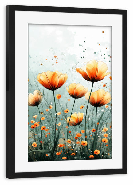 Poster mit Rahmen schwarz "Tulpen Blumenwiese (matart)" artboxONE - Natur,Floral - Tulpen,Blumen,Blumenwiese,Wiese,Natur,Modern,Kunst