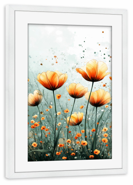 Poster mit Rahmen weiß "Tulpen Blumenwiese (matart)" artboxONE - Natur,Floral - Tulpen,Blumen,Blumenwiese,Wiese,Natur,Modern,Kunst
