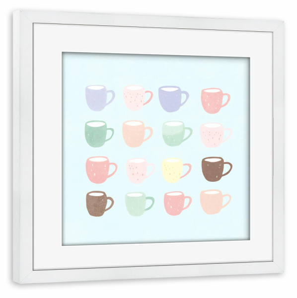 Poster mit Rahmen weiß "Pastell Kaffee Tassen" artboxONE - Essen & Trinken,Geometrie