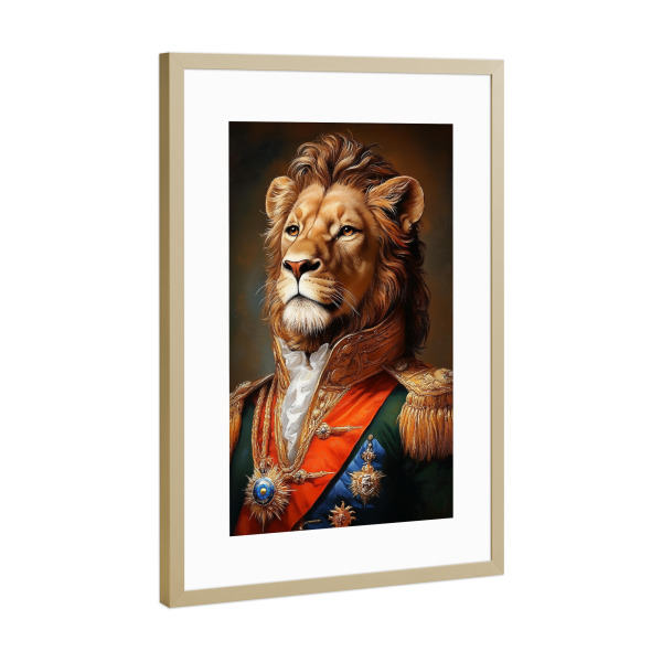 Poster mit Rahmen Gold "Löwe im Gothic-Stil" artboxONE - Tiere,Lustig