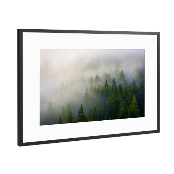 Poster mit Rahmen Schwarz (Metallic) "Nebelwald in den Tiroler Alpen" artboxONE - Natur