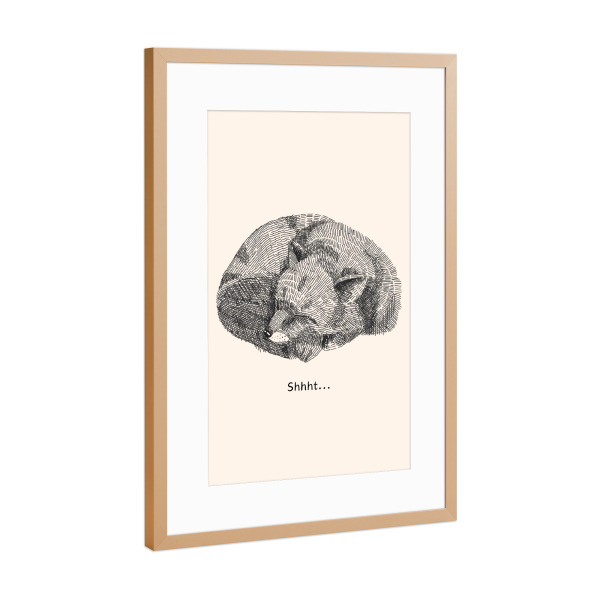 Poster mit Rahmen Kupfer "Psst!" artboxONE - Für Kinder,Tiere - Lesie,Baby,Schlaf,Winterschlaf,Fuchs,Fox,Waldtier,Psst,Pssst,Shhht,Ruhe,Entspannung