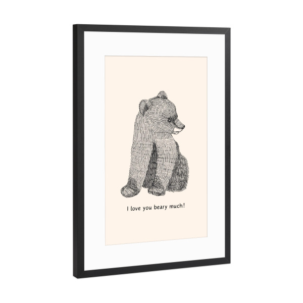 Poster mit Rahmen Schwarz (Metallic) "Ich liebe dich, Bärchen, sehr" artboxONE - Für Kinder,Tiere,Lustig