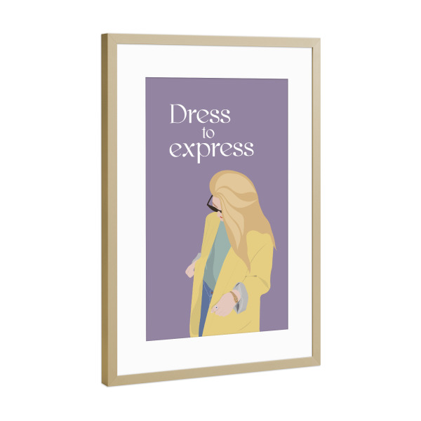 Poster mit Rahmen Gold "Dress To Express - Fashion" artboxONE - Fashion - Mode,Fashion,Kleidung,Kleid,Blazer,Gelb,Style,Stil,Textil,Vintage,Klamotten