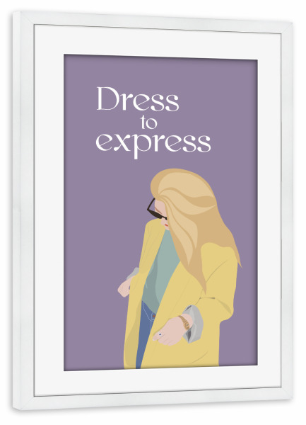 Poster mit Rahmen weiß "Dress To Express - Fashion" artboxONE - Fashion - Mode,Fashion,Kleidung,Kleid,Blazer,Gelb,Style,Stil,Textil,Vintage,Klamotten