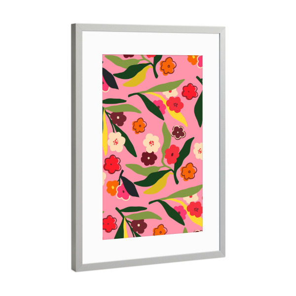 Poster mit Rahmen Silber "Retro-Blumenfelder" artboxONE - Floral