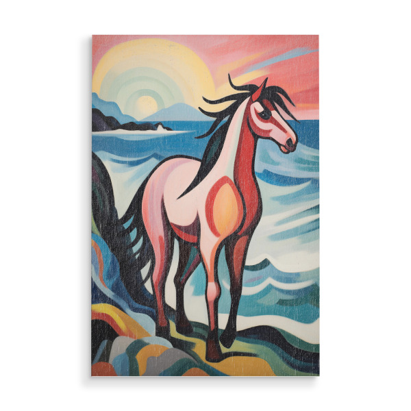 Holzbild "Sonnenuntergang mit Pferd" artboxONE - Natur,Tiere