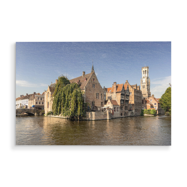 Holzbild "Brügge" artboxONE - Städte,Reise,Architektur,Buchstaben / B - Brügge,Goldene stunde,Brügge altstadt,Kanal,Architektur,Architecture
