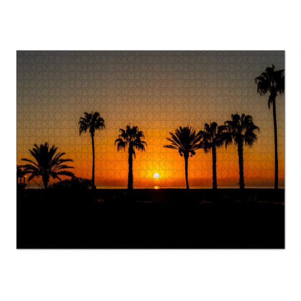 Puzzle Ravensburger "Romantischer Sonnenuntergang" artboxONE - Natur,Reise,Floral - Sonnenuntergang,Mittelmeer,Romantisch,Side,Palmen