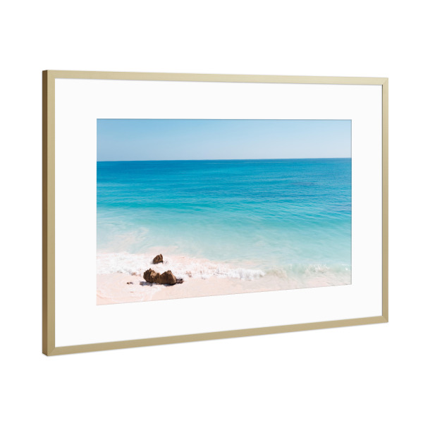 Poster mit Rahmen Gold "Blick aufs Meer Mexiko" artboxONE - Reise,Reise / Strand und Meer - Mexiko,Meer,Ozean,Felsen,Wellen,Urlaub,Strand,Beach,Sand