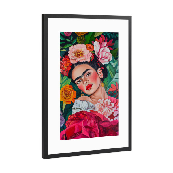 Poster mit Rahmen Schwarz (Metallic) "Frida Blüten Romantik" artboxONE - Natur,Floral,Menschen