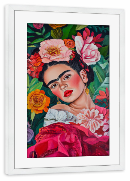 Poster mit Rahmen weiß "Frida Blüten Romantik" artboxONE - Natur,Floral,Menschen