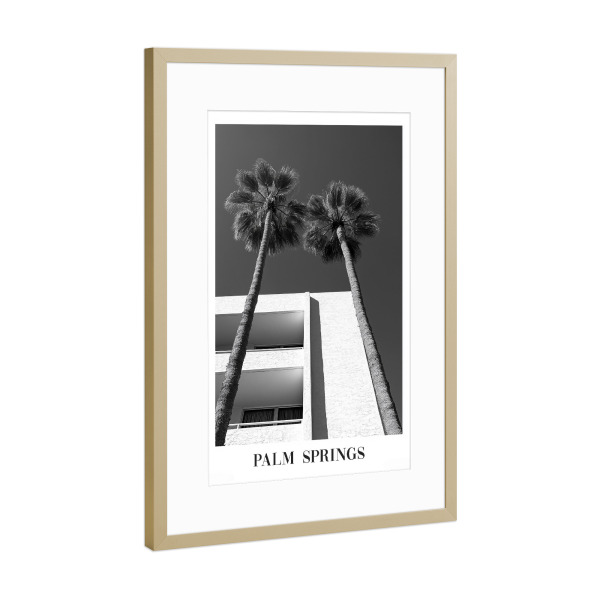 Poster mit Rahmen Gold "Palm Sprigs Black and White" artboxONE - Typografie,Architektur,Reise / Länder