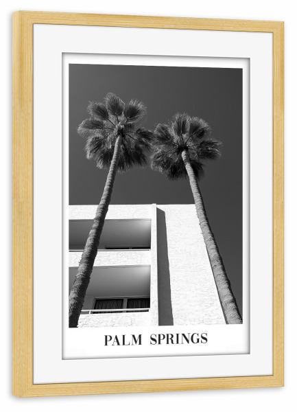 Poster mit Rahmen kiefer "Palm Sprigs Black and White" artboxONE - Typografie,Architektur,Reise / Länder