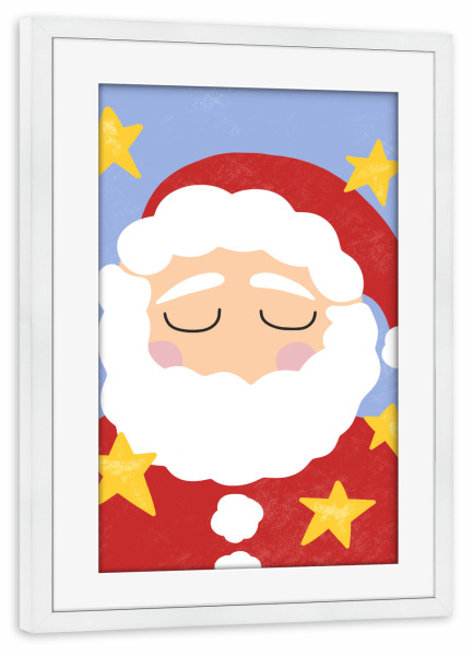 Poster mit Rahmen weiß "Weihnachtsmann und Sterne" artboxONE - Für Kinder,Menschen,Weihnachten