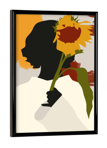 Poster mit schwarzem Rahmen "Beschattete Seele mit Sonnenblume" artboxONE - Floral,Abstrakt,Menschen