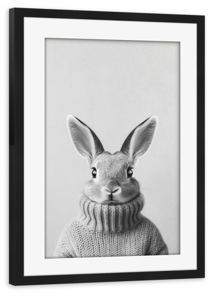 Poster mit Rahmen schwarz "Hasen Portrait Luis" artboxONE - Natur,Tiere,Lustig