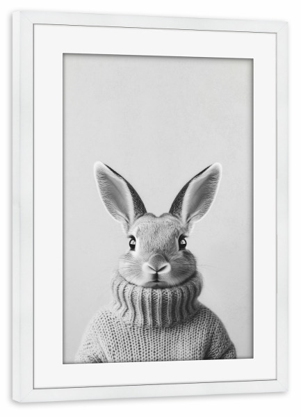 Poster mit Rahmen weiß "Hasen Portrait Luis" artboxONE - Natur,Tiere,Lustig