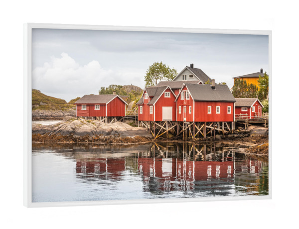Poster mit weißem Rahmen "Bootshäuser in Norwegen" artboxONE - Reise,Reise / Länder
