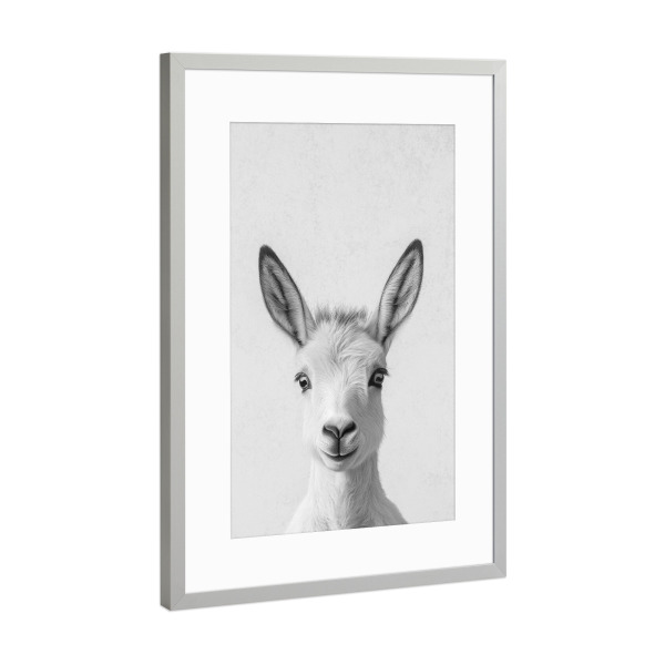 Poster mit Rahmen Silber "Esel Portrait Milo" artboxONE - Natur,Tiere,Schwarzweiß,Lustig