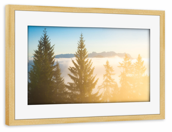 Poster mit Rahmen kiefer "Kaisergebirge im Nebel" artboxONE - Natur,Reise