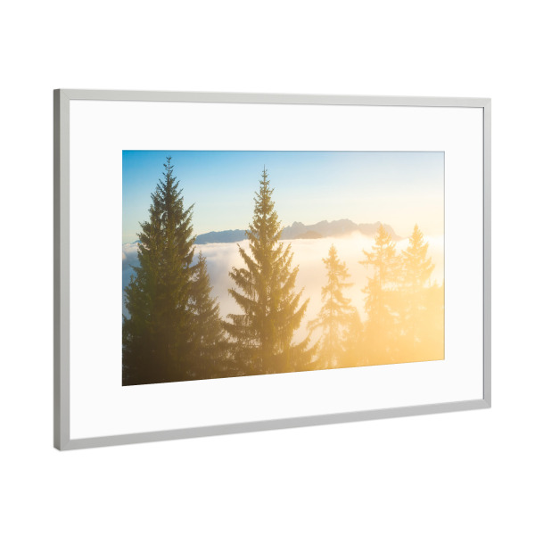 Poster mit Rahmen Silber "Kaisergebirge im Nebel" artboxONE - Natur,Reise
