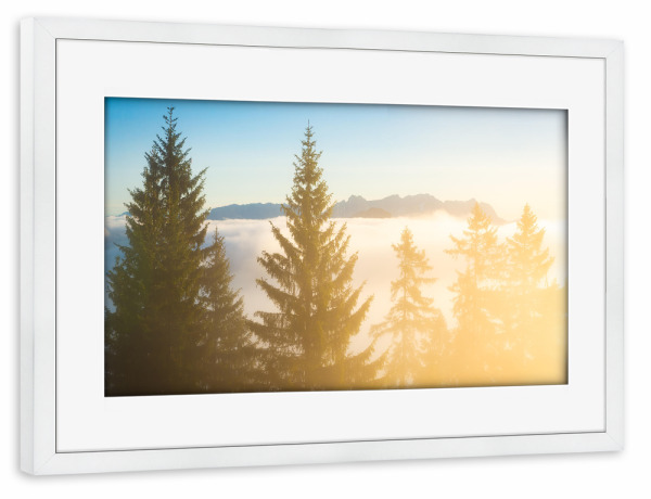 Poster mit Rahmen weiß "Kaisergebirge im Nebel" artboxONE - Natur,Reise