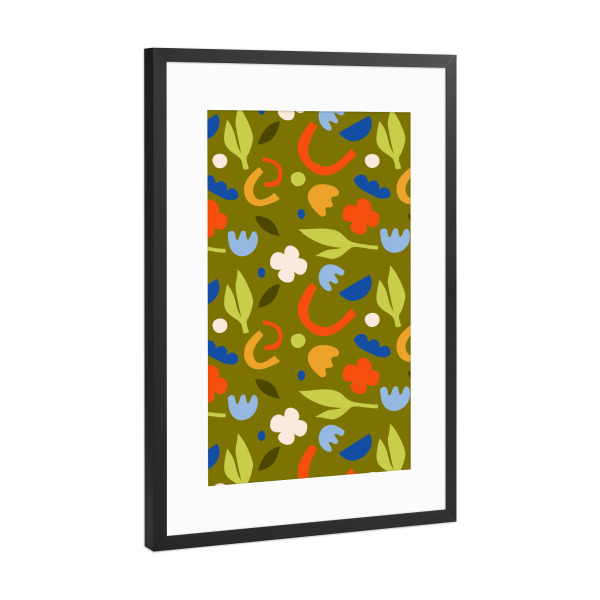 Poster mit Rahmen Schwarz (Metallic) "Olivenwiese" artboxONE - Floral,Abstrakt