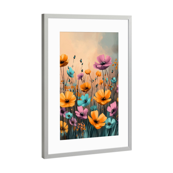 Poster mit Rahmen Silber "Wiese voller Blumen G (matart)" artboxONE - Natur,Floral - Blumen,Wiese,Garten,Natur,Modern,Kunst