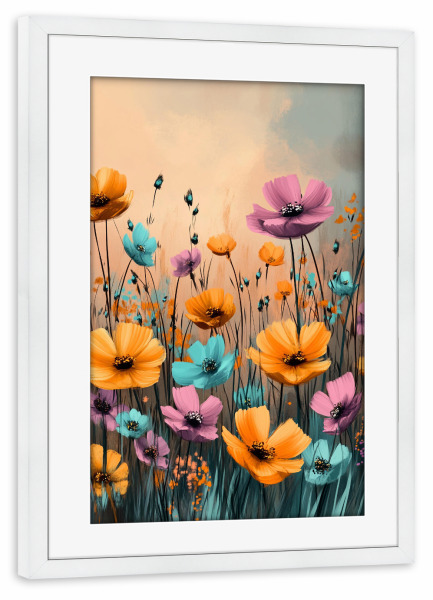 Poster mit Rahmen weiß "Wiese voller Blumen G (matart)" artboxONE - Natur,Floral - Blumen,Wiese,Garten,Natur,Modern,Kunst