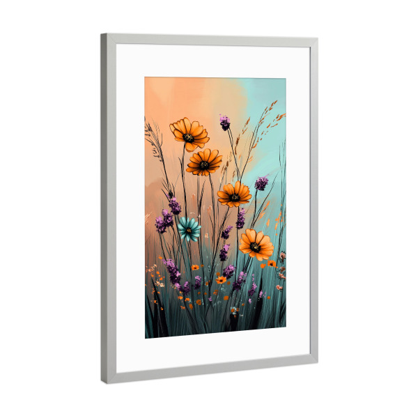 Poster mit Rahmen Silber "Blumen Lavendel D (matart)" artboxONE - Floral - Blumen,Lavendel,Wiese,Garten,Natur,Modern,Kunst