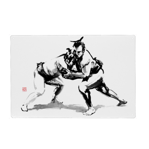 Metall Poster "Sumotori-Kampf" artboxONE - Reise / Asien,Männer - Sumo,Sumotori,Sumie,Japan - Blechschild